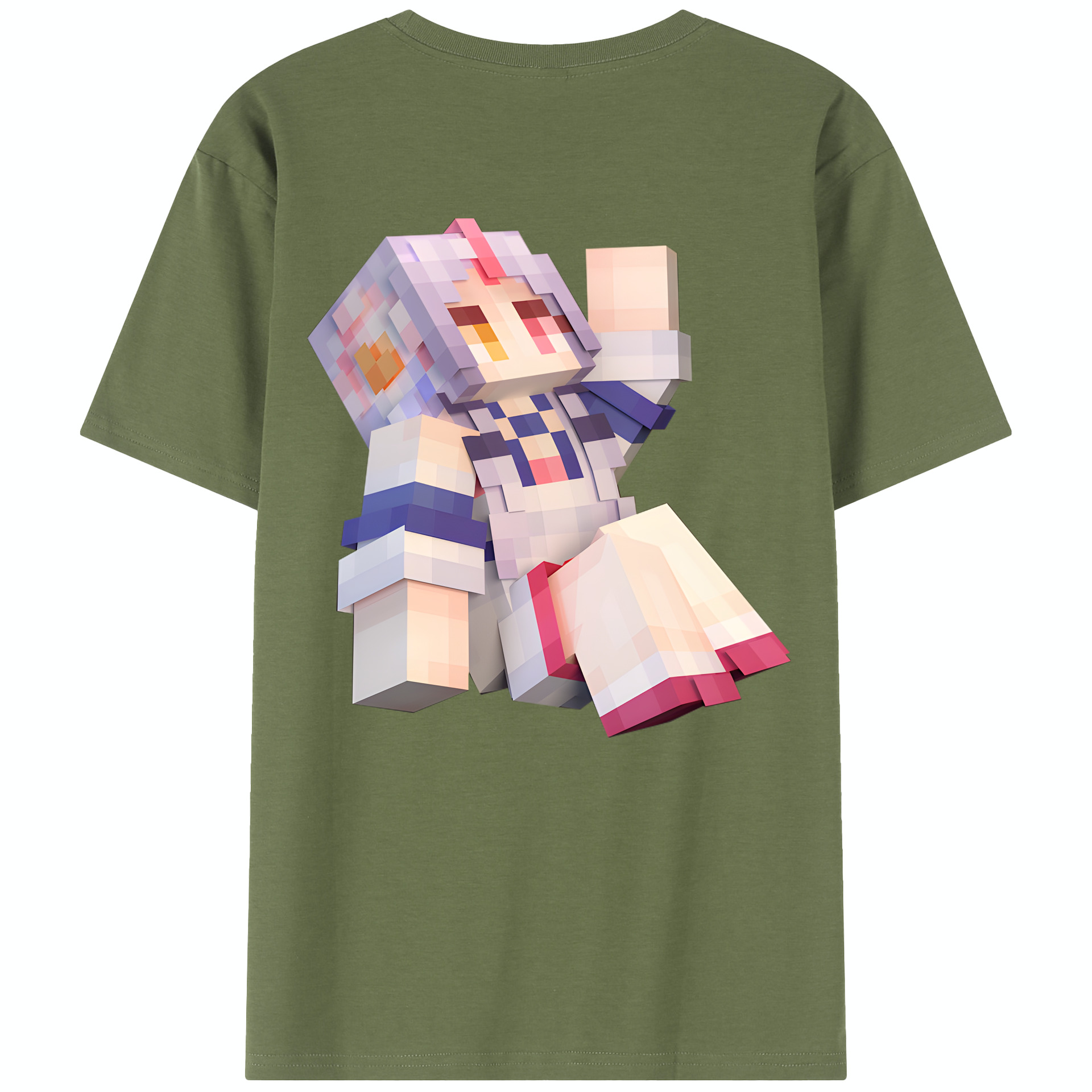 （画像用） マインクラフト ブロックの世界 Minecraft MC Block world 綿100％半袖Tシャツ（背面プリント）